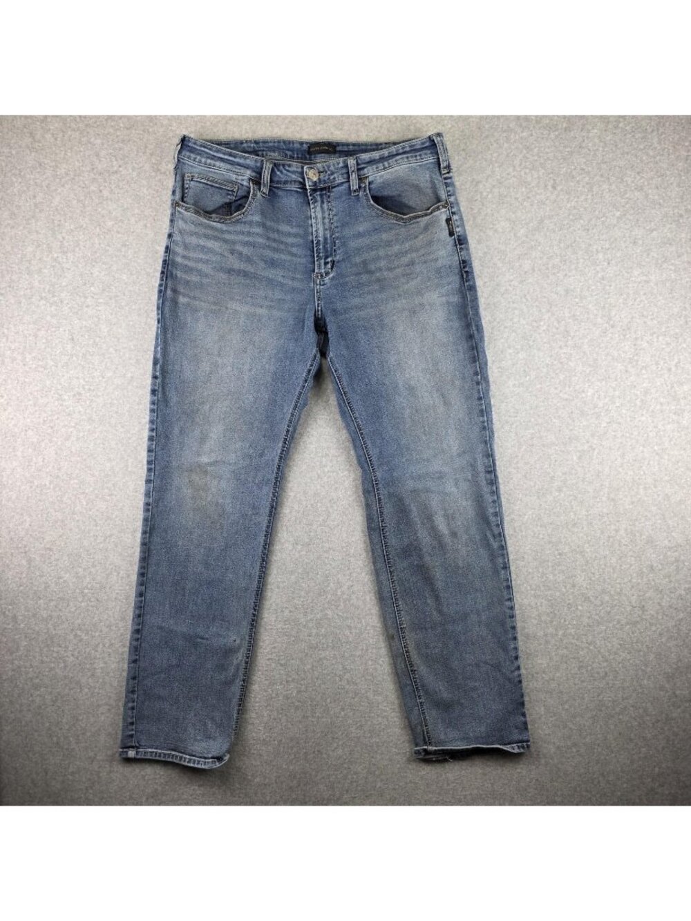 Silver Jeans Co Machray Jeans Mens 36x32 Slim Tapered Light Wash Stretch Stains